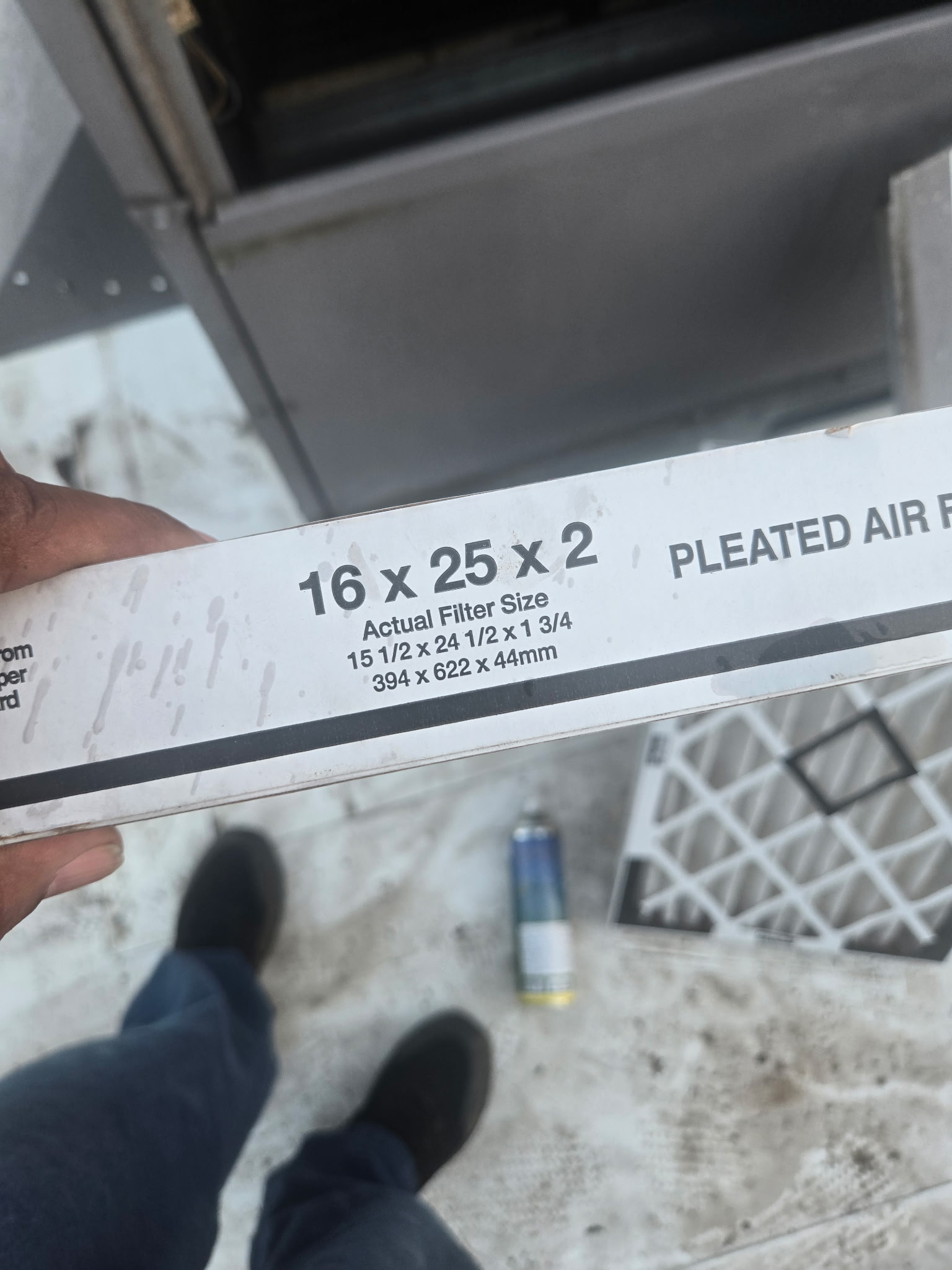 16x25x2 pleated air filter being replaced on a ComfortMax job